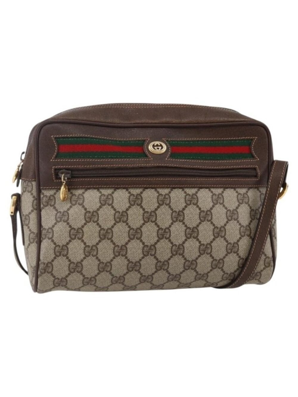 Authentic GUCCI GG Supreme Web Sherry Line Shoulder Bag PVC Leather Beige Red
